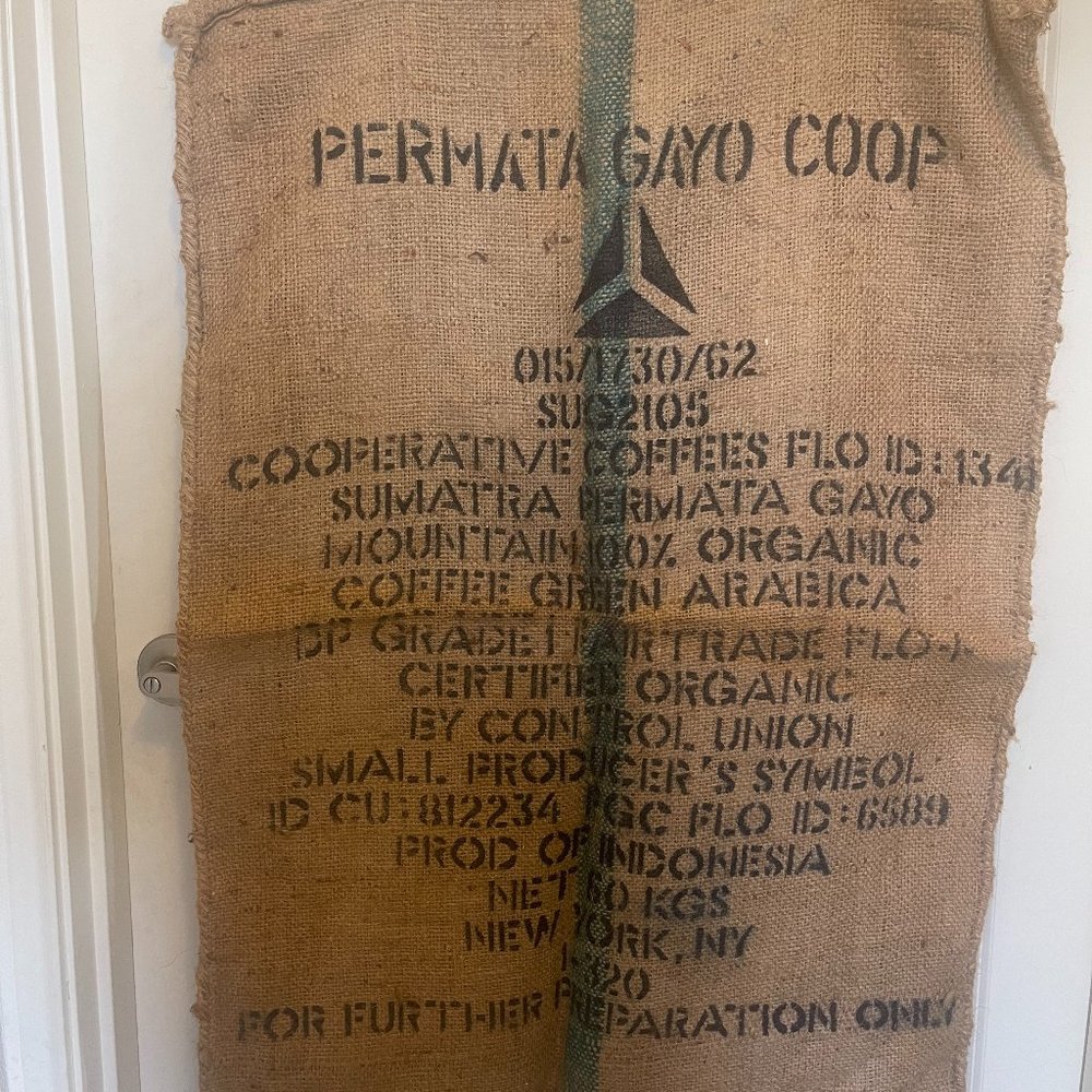 LARGE JUTE BURLAP SACK BAG COFFEE RUSTIC Sumatra Indonesia Arabica Permata Gaya